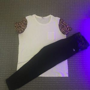 VS pink leggings and top